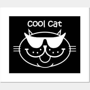 Cool Cat 2 - White Outline Posters and Art